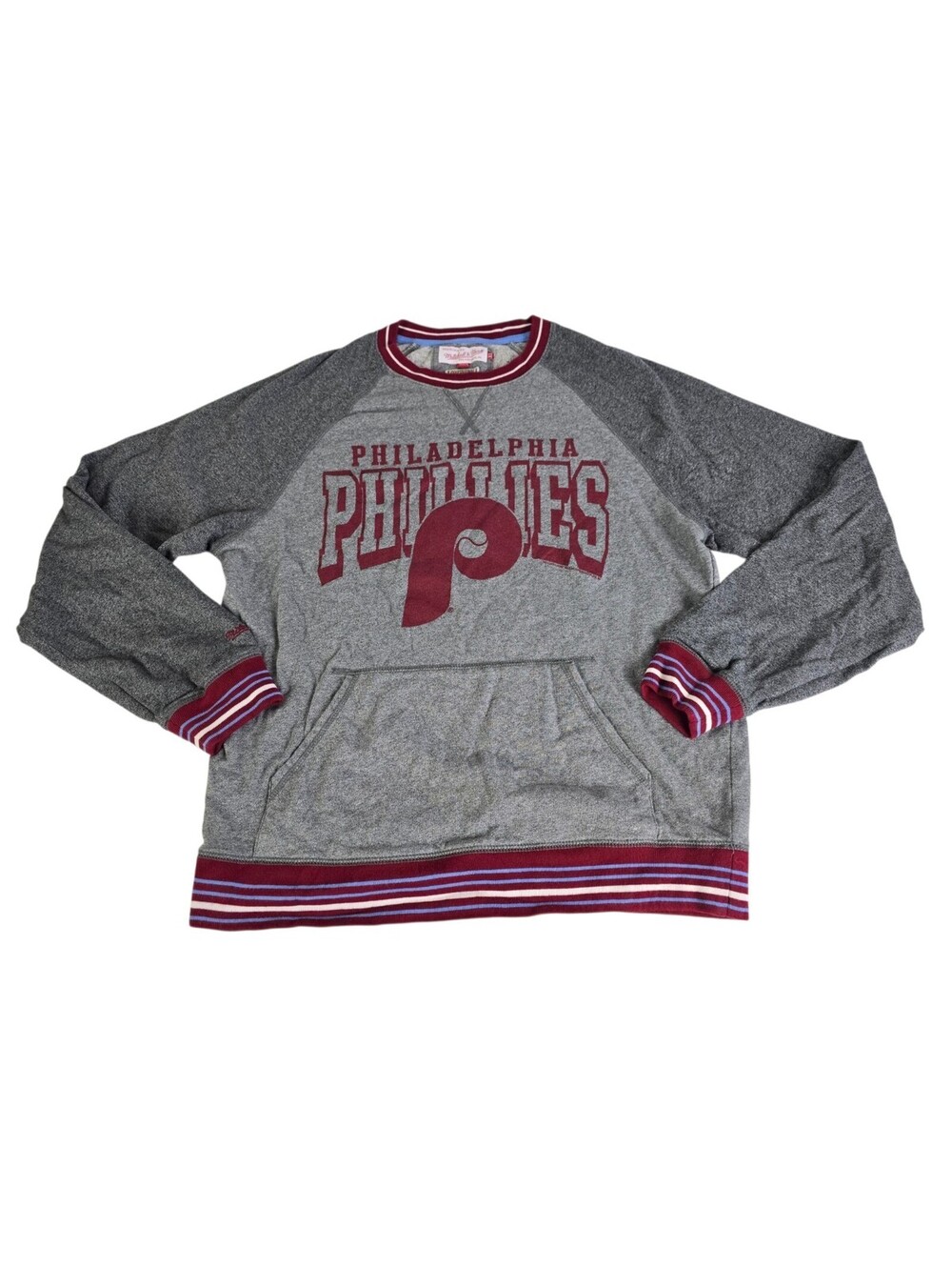 MITCHELL & NESS PHILADELPHIA PHILLIES XL MAROON SCRIPT CREWNECK SWEATSHIRT